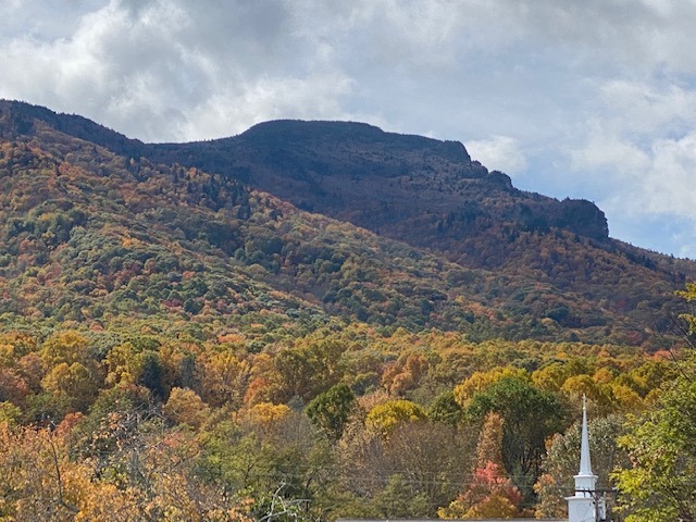 A scenic view of colorful autumn trees