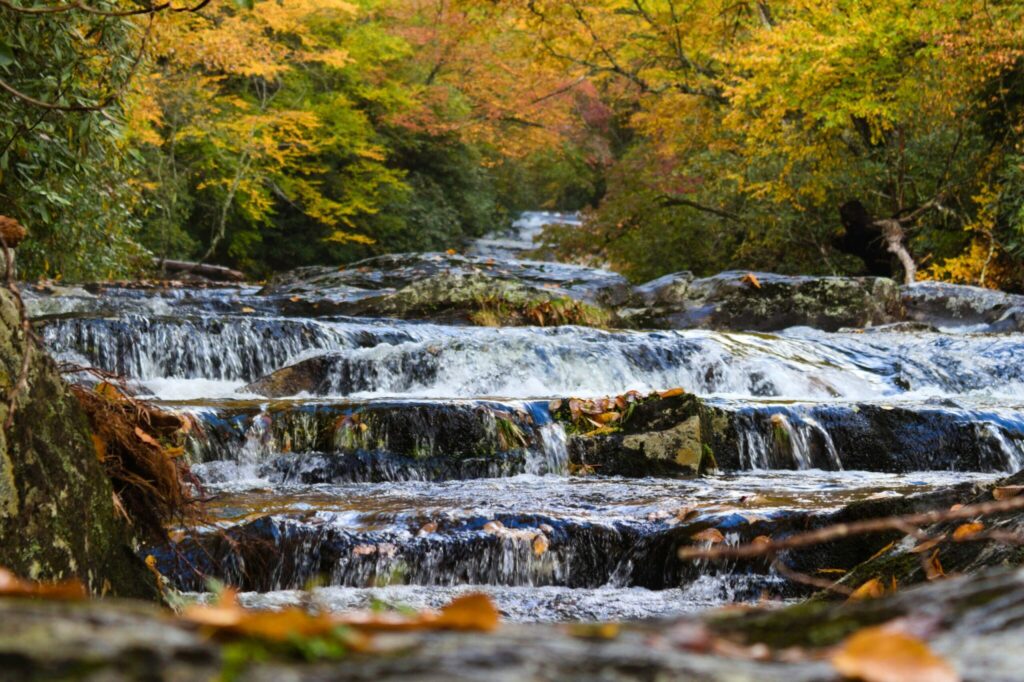 A stunning waterfall cascades through a landscape