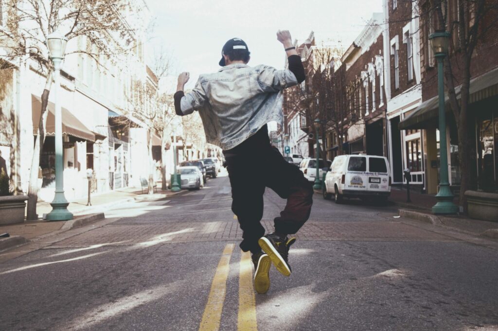 A man jumps
